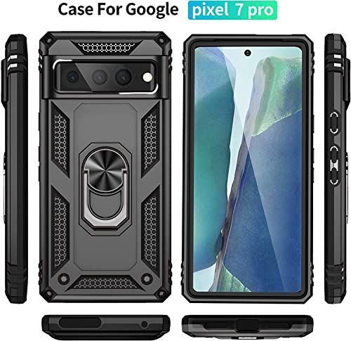 Image of REALCASE Polycarbonate Google Pixel 7 Pro Back Cover Case, Heavy Duty Dual Layer Hybrid Shock Proof Armor Defender Ring Case Back Cover for Google Pixel 7 Pro (Black)
