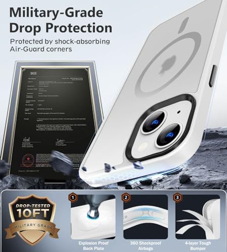 Image of BossKiss Compatible with iPhone 13 Case, [Compatible with Magsafe] [Screen+Camera Protector] Magnetic Translucent Matte Women Men Girl Protective Cover for iPhone 13 6.1 inch, Frosted White