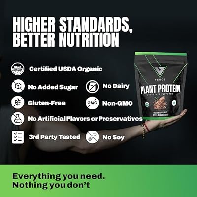 VEDGE Vegan Protein Powder - Plant Protein Powder with Pea, Pumpkin & Sunflower - USDA Organic, Amino Acids, Dairy Free, Gluten Free, Soy Free, Keto, Non GMO, Smooth Texture - Chocolate - 20 Servings