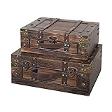 Soul & Lane Kirkland Decorative Wooden Storage Chest - Set of 2 | Suitcase Shaped Wood Trunk
