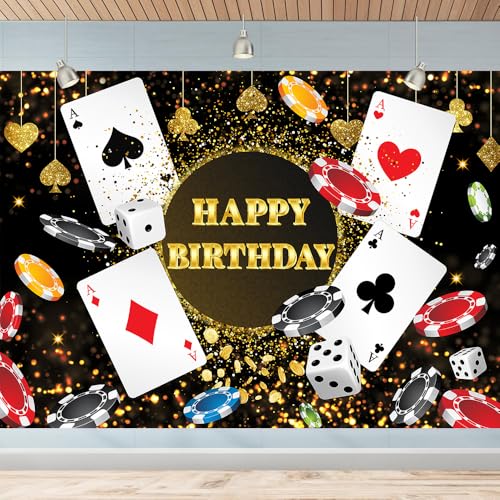 Fondo fotográfico casino cumpleaños 7x5 ft dorado miniatura 1