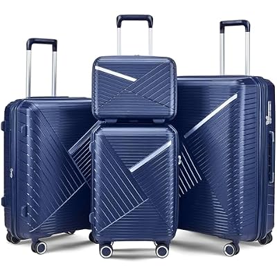 Hard Shell Luggage Sets 4 Piece with 360 Spinner Wheels,Lightweight Suitcase Set with TSA Lock,Travel Luggage Set with Telescoping Handle,Light and Strong,Easy to Clean (Navy Blue 2)