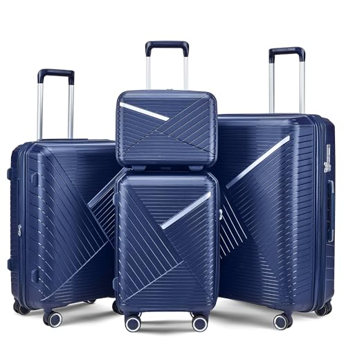 MWrouqfur Hard Shell Luggage Sets 4 Piece with 360 Spinner Wheels,Lightweight Suitcase Set with TSA Lock,Travel Luggage Set with Telescoping Handle,Light and Strong,Easy to Clean (Navy Blue 2)