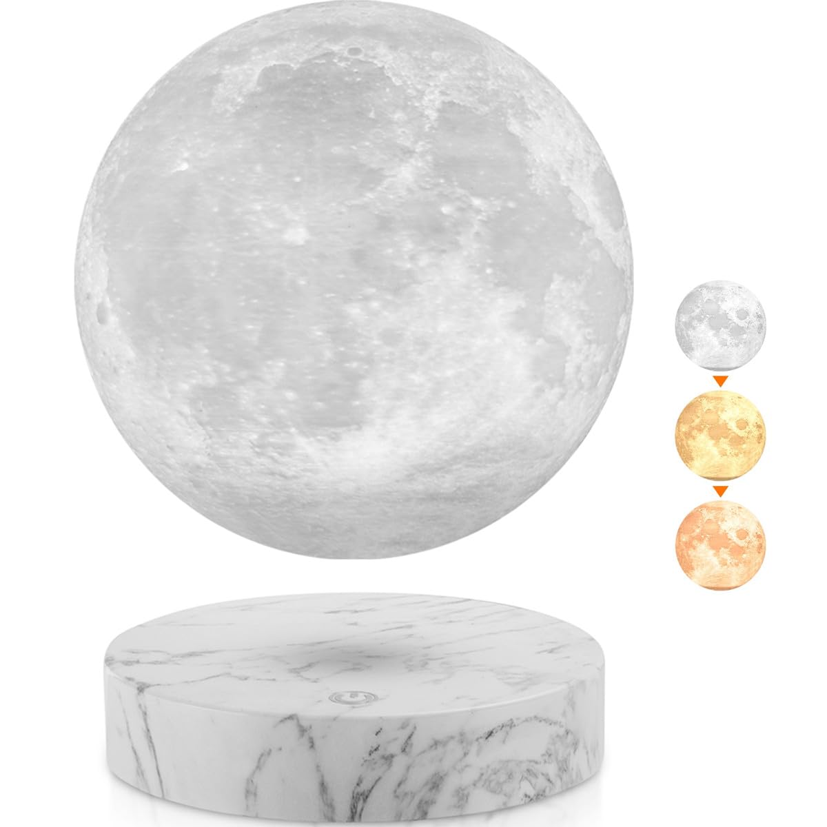Lámpara de luna magnética levitante, lámpara de luna flotante giratoria, luz nocturna, 3 colores, lámpara levitadora de luna decorativa para sala de estar
