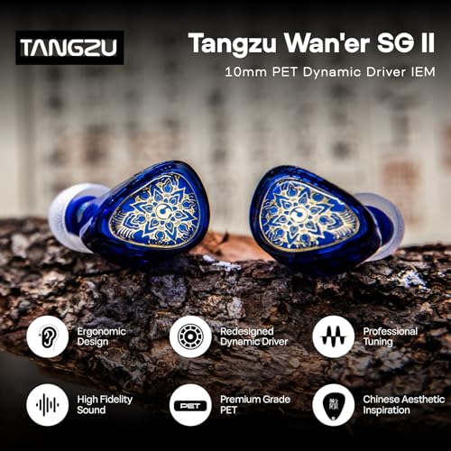 Image of Linsoul TANGZU Wan'er S.G II in Ear Monitor,HiFi Wired Earbuds,10mm Dynamic Driver PET Diaphragm Gaming IEM Earphones with 2Pin Detachable OFC Cable for Audiophile DJ Stage (Clear Blue, 3.5mm Mic)