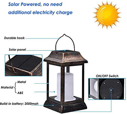 Solar Lantaarn Verlichting, Solarbaby Metalen Flikkerende Vlam Solar Lights Outdoor Hanging Verlichting LED Flame Lights voor Tuin Patio Pathway Yard (Bronzen 2 stuks) - Afbeelding 5