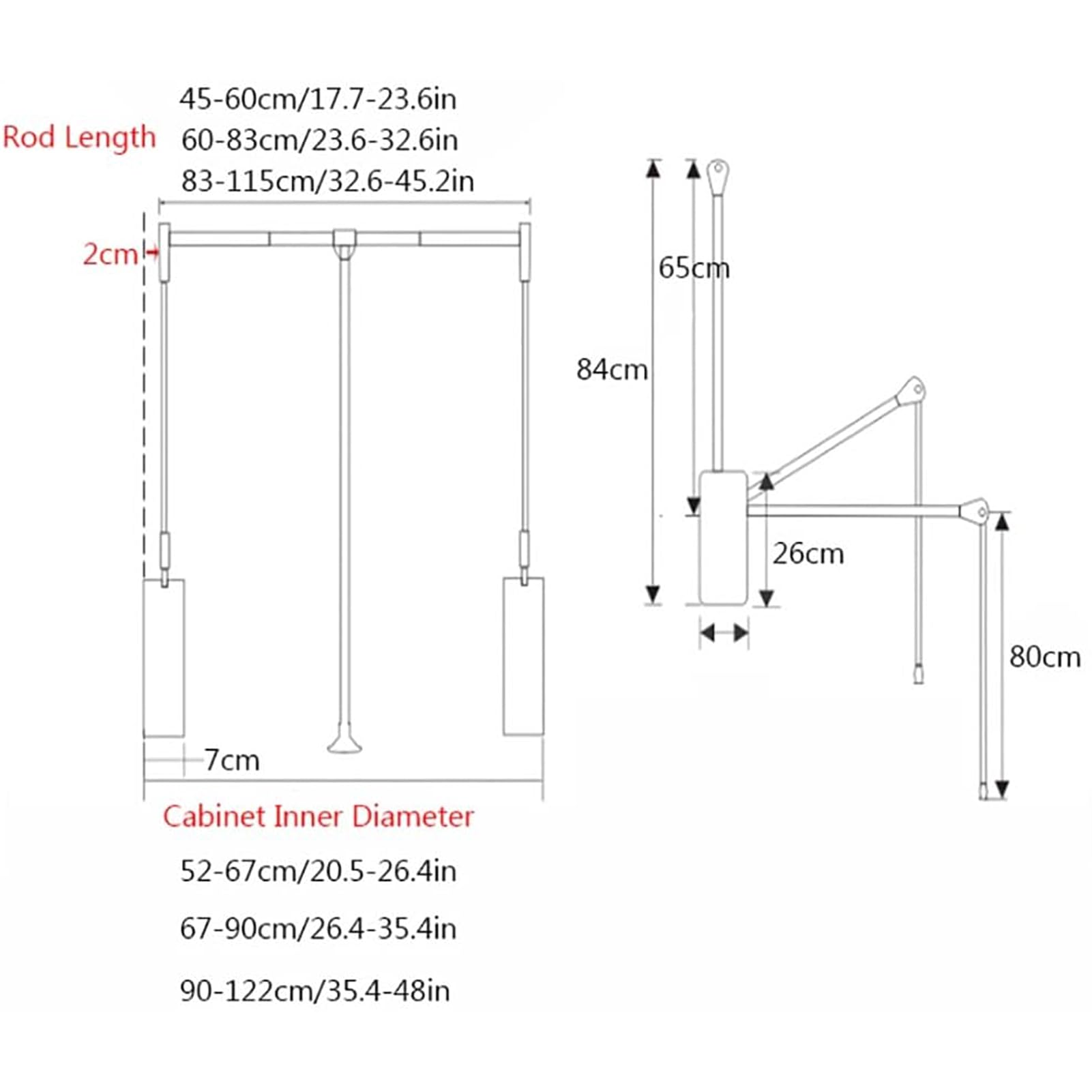 Asta per Armadio Estraibile, Sistema di Ammortizzazione Pneumatico, Appendiabiti Estraibile, Organizer per Guardaroba per Appendere Vestiti, Sistema portante per Camera da,90-122cm