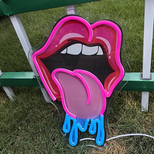 Image of Lips Dripping Neon Sign For Wall Decor, LED Wall Art, Sexy Lady Lips For Bar Party Wedding Living Room Lounge Pink, Birthday Gift For Girl Friend (15.7x11in)