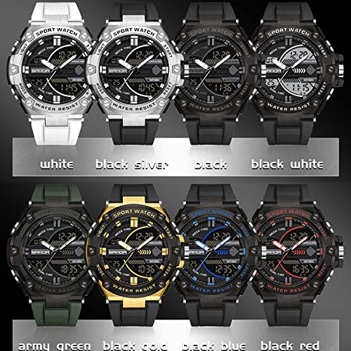 Running Mens Watches Military Tactics, 5Atm Waterproof Sports Outdoor Watch For Men Swimming Analog Digital Led Large Face Dual Dial Time Display Electronic Wristwatch Gold #TOP6