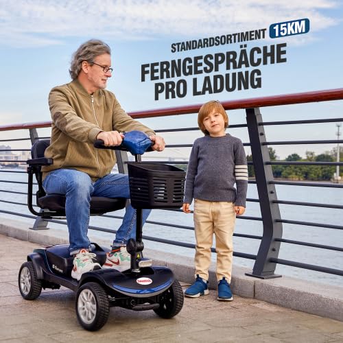 Seniorenmobil Elektromobil 4-Rad mit Sitz, 300W Motor, 136 kg Tragkraft, 6 km/h, herausnehmbarer Akku, 360° drehbarer Sitz, LED-Beleuchtung, elektromagnetische Bremse, Blau