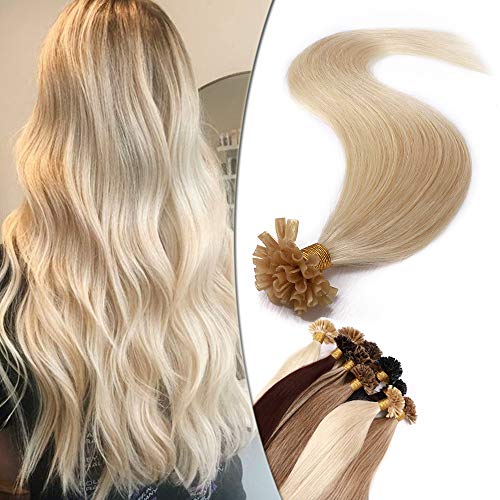 SEGO Extensions à la Keratine Cheveux Naturels - Extension à Chaud 1g *50 Mèche - Vrai Cheveux Humains Pre Bonded U-tip Remy Hair - 45 cm 613#Blond très...