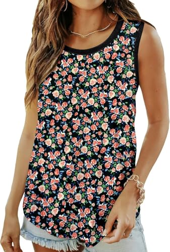 KISSMODA Womens Flora Print Tank Tops Ribbed Summer Shirt Sleeveless Summer Casual Women Blouses(S-3XL)
