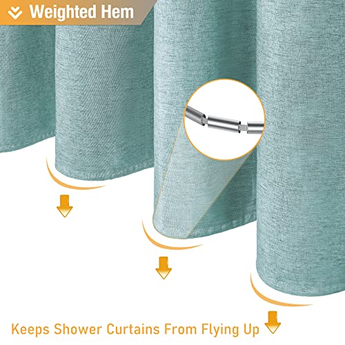 Bttn Teal Linen Textured Shower Curtain, Heavy Duty Waterproof Fabric Shower Curtain Set With 12 Plastic Hooks, Turquoise Simple Hotel Luxury Decorative Cloth Shower Curtain For Bathroom, 72X72 Inch #TOP3
