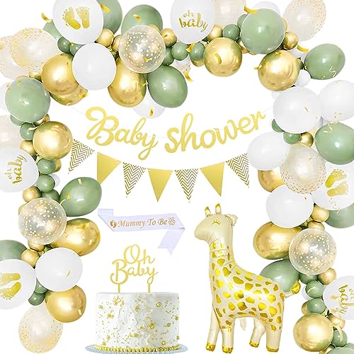 Baby Shower Decorations for Boys Girls Wonlonda Jungle Sage Green Rustic Gender Neutral Mint Balloons Giraffe Foil Latex Balloons for Gender Reveal Unisex Decorations