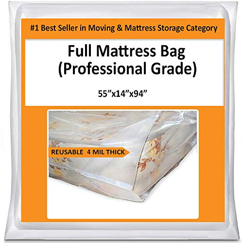 Full Mattress Bag Cover for Moving Storage - Plastic Protector 4 Mil Thick