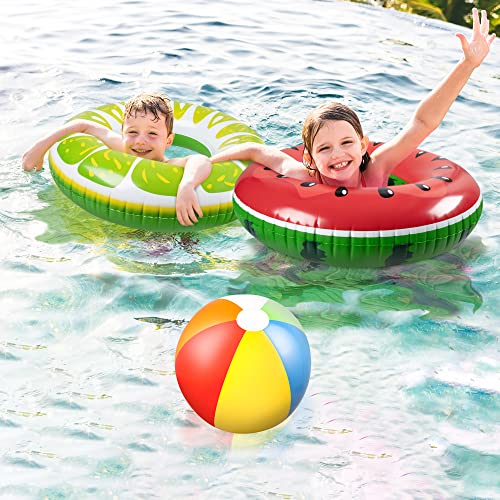 Image of 90shine 7-Pack Fruit Pool Floats Floaties: Inflatable Swim Rings & Beach Balls for Summer, Tropical Pool Party Decorations, Floating Tubes Toys for Kids Adults