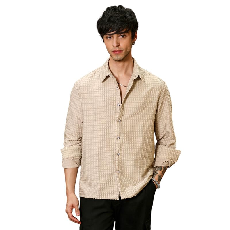Image of CAHOOT Men's Oversized Shirt Casual Wear | Lapel Collar | Long Sleeve | Button Closure | Oversized Shirt Crafted with Comfort Fit for Everyday Wear
