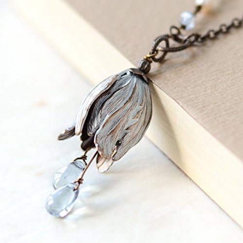 Rustic Brass Bell Flower Tulip Patina Necklace
