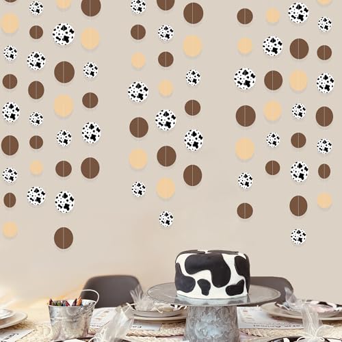 Image of Western Cowboy Party Decorations Brown Khaki Circle Dot with Cow Printed Polka Dots Garland Streamer for My First Rodeo Birthday Baby Shower Wedding Engagement Bachelorette Party Decorations Supplies