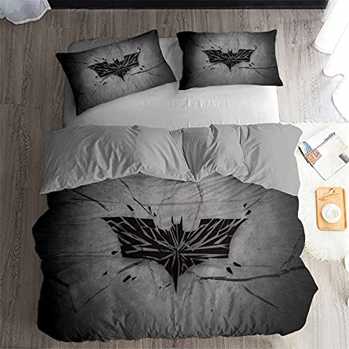 Duvet Cover Set Super Hero Batman 3 Piece Soft and Breathable White Bedding Sets - Zipper + 2 Pillowcases 80 X 80 (200x200cm(Double),Bat 01)