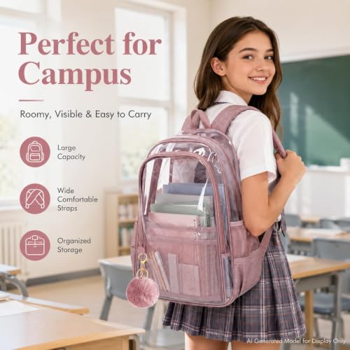 Image of AGSDON Clear Backpack, Heavy Duty Transparent Bookbag, See Through PVC Backpacks for Women Men
