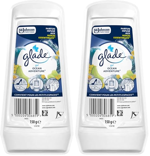 Glade Gel Longue Durée - Parfum Frais - Parfume En Continu - Infusé Aux Huiles Essentielles - Ocean Adventure - 8 Gels (Lot de 2)