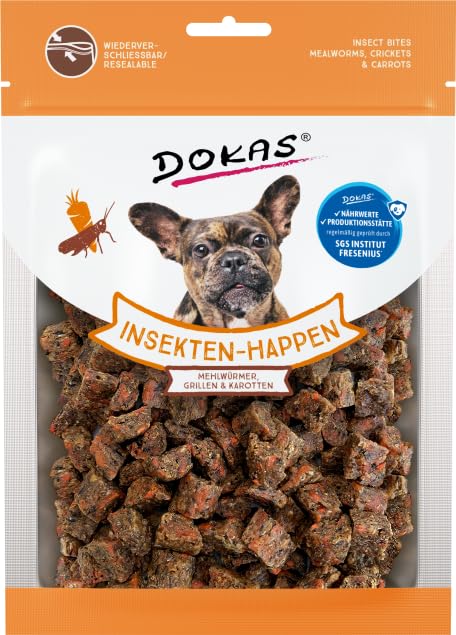 Dokas Dog Bocconcini Di Insetti – 5 Confezioni Da 100 G, Snack Con Grilli, Larve Di Tarme E Carote, Proteine Alternative Per Cani