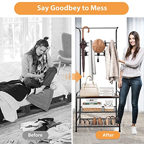 Tsmine Coat Rack Freestanding, Entryway Bench With Coat Rack Heavy Duty Coat Hanger Stand, Mudroom Bench With Storage And Hooks Hall Tree With Bench And Shoe Storage With 10 Double Hooks & Steel Frame #TOP3