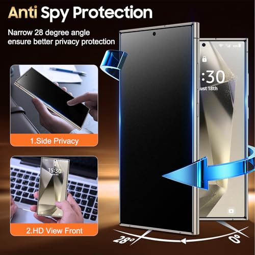 Image of UniqueMe 2 PACK for Samsung Galaxy S24 Ultra Matte Privacy Screen Protector | Anti-Glare, Anti-Fingerprint, Fingerprint Unlocking, Easy Installation, Bubble-Free, 9H Hardness, Tempered Glass