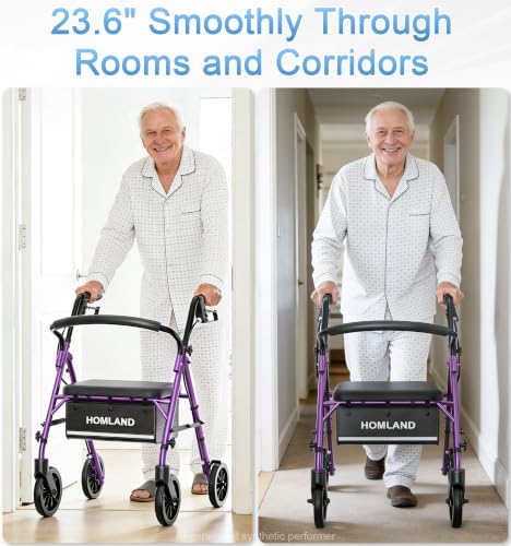 Image of HOMLAND Foldable Walkers for Seniors with Seat, 16lb Light Rollator Walkers
