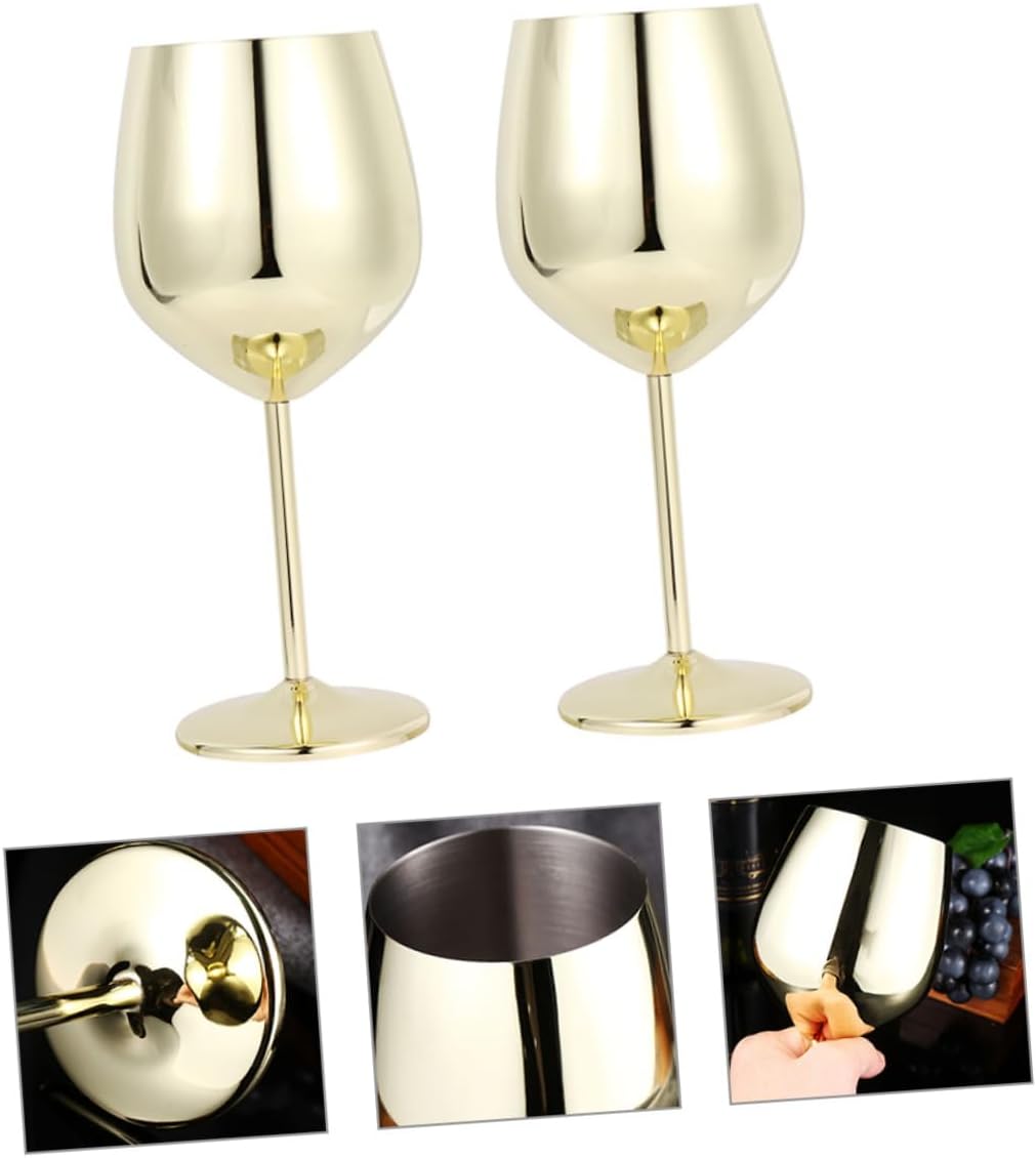 2pcs Stainless Steel Wine Goblets Unbreakable Large Stemmed Glasses Chilled