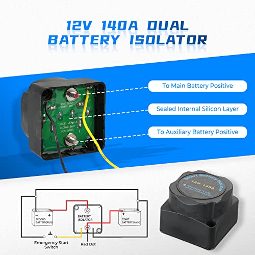 Kemimoto Dual Battery Smart Isolator Kit, 12V 140Amp