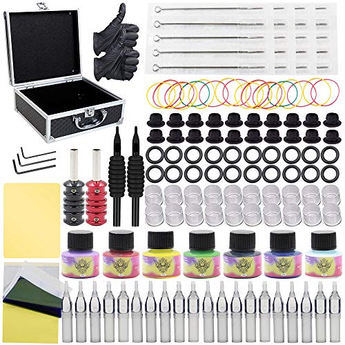 Autdor Tattoo Kit - 143Pcs Complete Tattoo Machine Kit Including Tattoo Machine Gun 7 Color Tattoo Ink Tattoo Needles Tattoo Tips Grips Power Supply Tattoo Acessories For Beginners Tattoo Supplies #TOP5