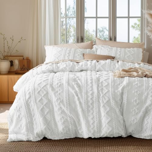 Image of Bedsure Boho Duvet Cover Full Size, Soft & Comfortable Elegant Design Boho Bedding for Decoration, Machine Washable Comforter Cover for All Seasons,Includes 1 Duvet Cover & 2 Pillow Shams,White