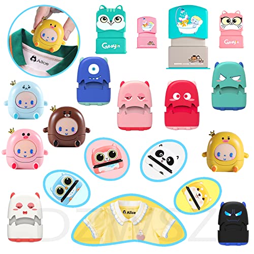Name Stamp for Clothing Kids, Personalized Clothing Stamp, Stamps for Kids, Custom Stamps Self Inking, School Labels for Kids Waterproof Stamp（18 Style and 36 Icons） Suitable for Kids of All Ages