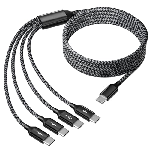 USB C Splitter Multi Charging Cable, Dual Type C Charger Cord,4 in 1 Multiple Nylon Braided Cable with 4 Type-C Connectors Compatible with iPhone 17 16 Pro Max/Tablets/Google-1Pack 5FT.