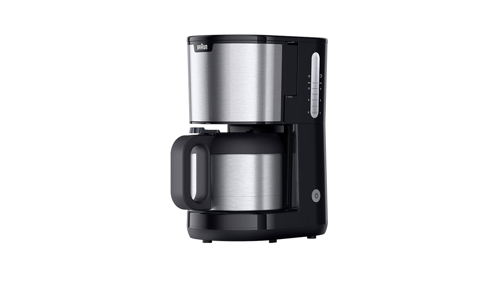 Braun PurShine KF1505 BK Cafetera de filtro, jarra térmica de acero inoxidable de 1,2 l para hasta 9 tazas, sistema OptiBrew, función antigoteo, cesta de filtro giratoria, apagado automático, 1000 W,