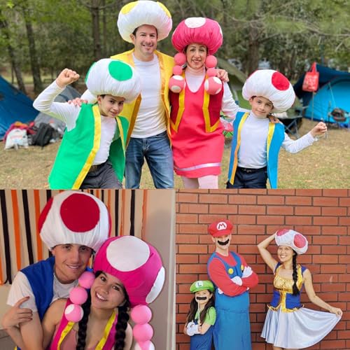 Image of Anime Mushrooms Hats Caps Cute Red and Green Hats Halloween Coplay Hat for Adults
