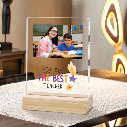 Image of Giftplease Best Teacher Plaque | Personalized Photo Frame with Wooden Stand | Appreciation Gift for Teachers | Teacher's Day Retirement Farewell Gift (Custom Photo & Text CTH 10