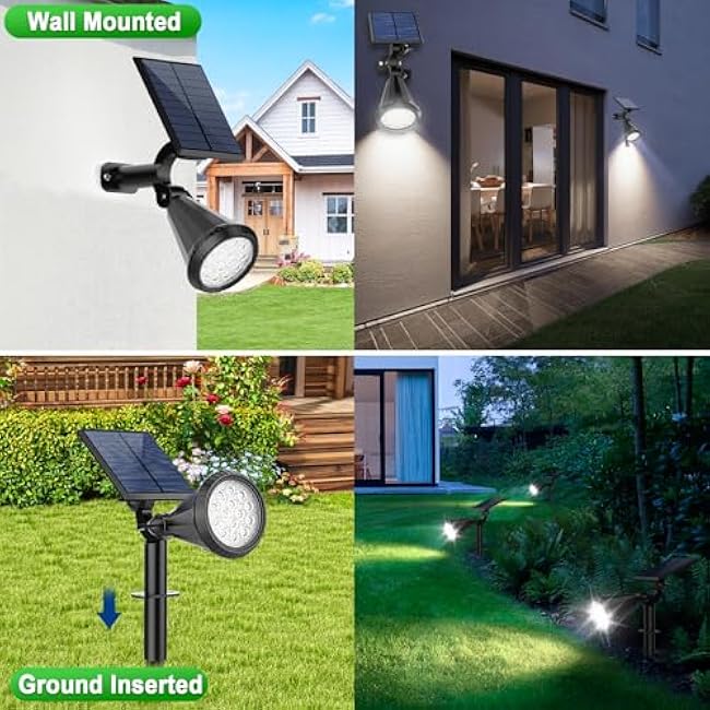 Solar Lights Outdoor Waterproof IP65 180¡ã Adjustable Solar Powered Landscape Spot Lights for Yard 4 Lighting Modes Spotlights for Pathway Garden Outside Wall Pool Porch (8 Pack, Cool White)