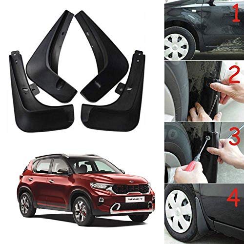Image of Oshotto (O.E.M Fitting Cup Type) Mud Flap /Splash Guard Compatible with KIA Sonet (Set of 4), Black