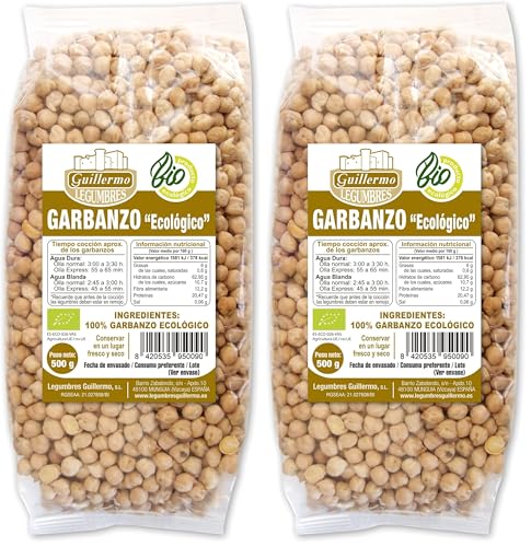 Guillermo | Garbanzo pedrosillano BIO - Paquete 500g. | 100% ecológico | Gran fuente de energía de lenta absorción | Ácido oleico para mantener niveles de colesterol saludables (Paquete de 2)