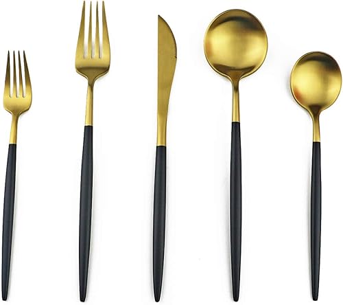 Miniatura 2 de Gugrida - Juego de cubiertos de acero inoxidable 18/10, con mango negro mate, incluye tenedores, cucharas y cuchillos (20 piezas), juego para 4,
