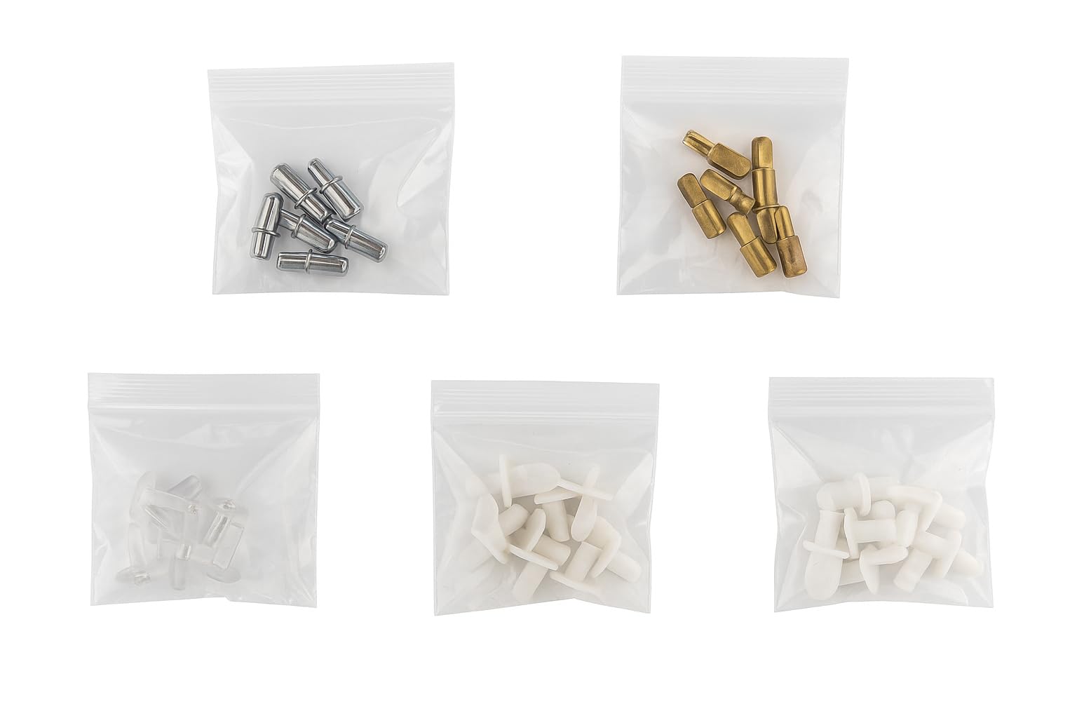 R22 Shelf Support Kit - 50 Pieces (5 Types, 10 Each) - Universal 5mm Peg Set for Cabinets Bookcases & Shelves