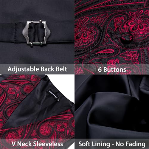 Image of Barry.Wang Men's Suit Vest Tie Bowtie Set Formal Silk Paisley Waistcoat Hanky Cufflinks Lapel Pin Set Wedding Party 7PCS