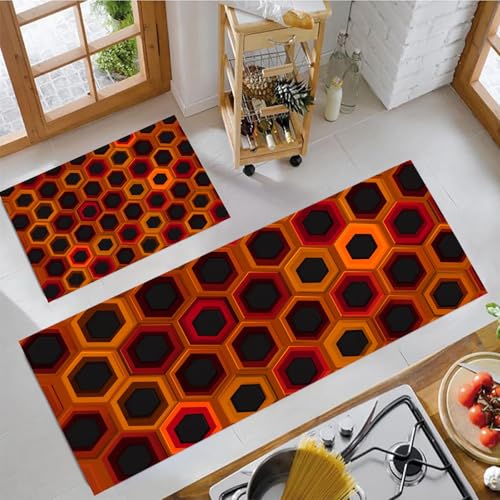 Tapis de cuisine antidérapant et lavable géométrique rouge - 4