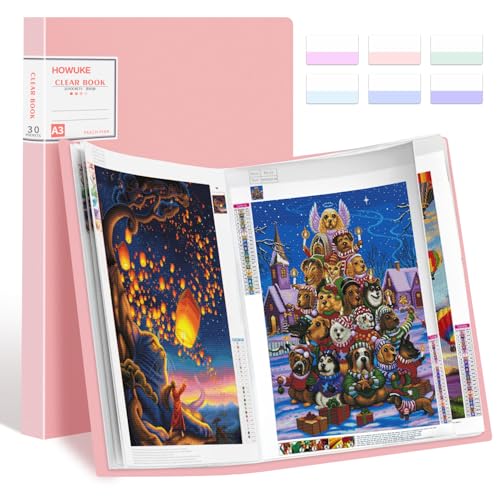 A3 Diamond Painting Storage Book, 60 Views Art Portfolio Presentations Folder with 30 Pages Protectors, 17.3x12.8in