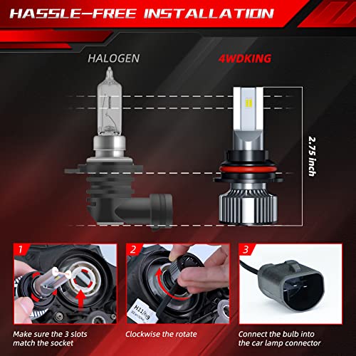 4Wdking 9004/Hb1 Led Headlight Bulbs Replacement, Super Bright For Low Beam/Fog Light With 2Pcs T10, 16000 Lumens Conversion Kit Plug And Play, 6500K Bright White #TOP2