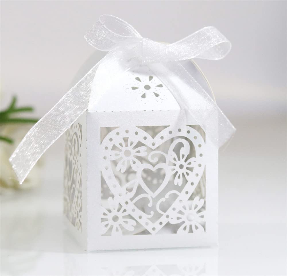 Szczęśliwe pudełko z cukierkami Pudełka na upominki weselne Papierowe pudełko na słodycze Puste pudełko upominkowe z motywem miłości na ślub panny młodej Baby Shower Christmas Party 50 szt. (Kolor: Ro