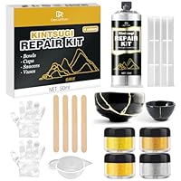 Kintsugi Reparatur Set - 50ml Goldkleber Kintsugi Set, Lebensmittelecht Keramik Reparaturset, Gold Porzellankleber zur Reparatur Zerbrochene Keramik, Glas, Porzellan, Skulpturen, Töpferwaren